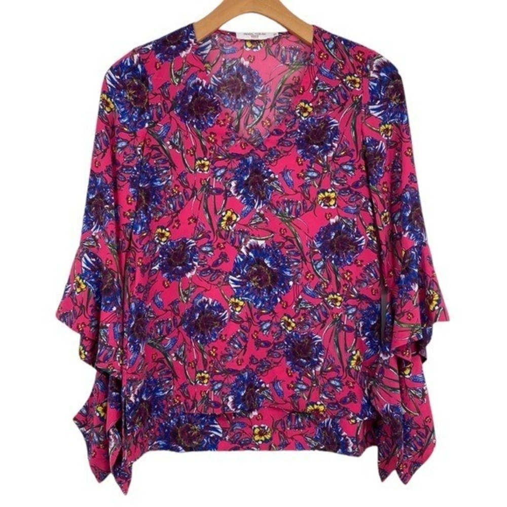 Prabal Gurung Tunic Blouse Top Womens Size 0 Pink Blue Floral Lagenlook Bohemian